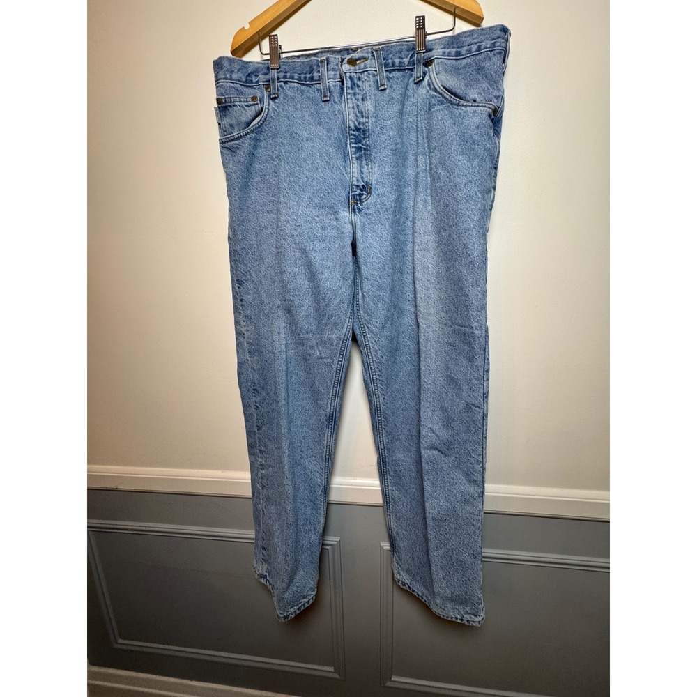Carhartt Flannelβ Lined Jeans Mens 44x32 Light Wash Denim Work Pants USA SF8517